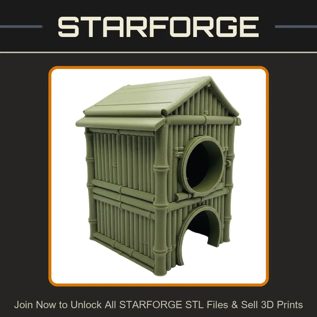 Two Story Bamboo Hut Tropical Jungle Shack Circular Porthole Window Arched Entrance - 3D Printable STL File