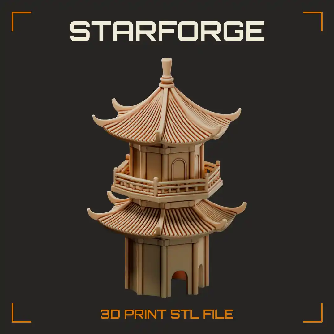 Two-Tier Octagonal Pagoda with Upswept Eaves Balcony Railing and Arched Base Doorways