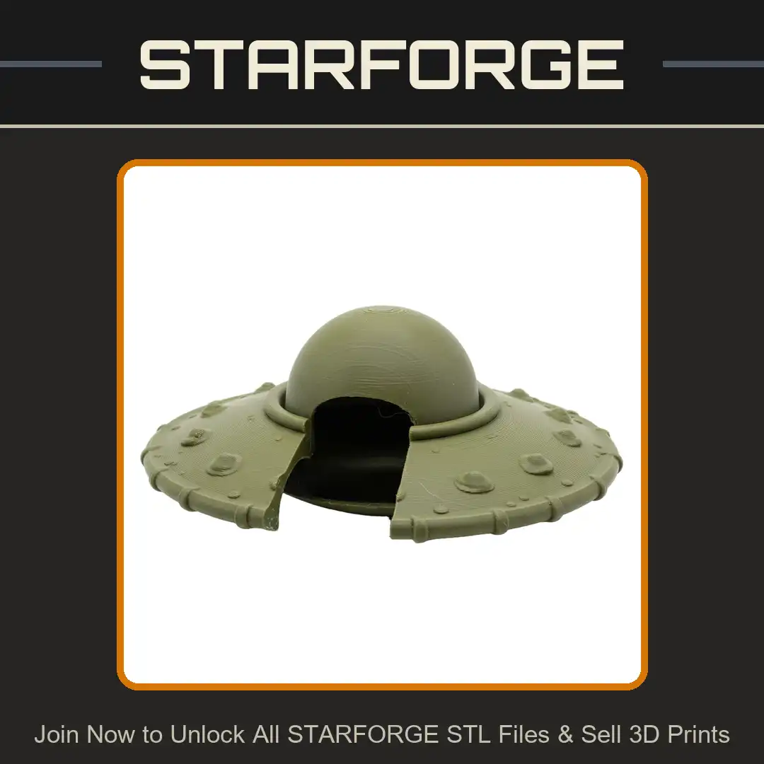 UFO Flying Saucer Retro Spacecraft Alien Starship Dome Cutaway Riveted Rim Disc Interior - 3D Printable STL File