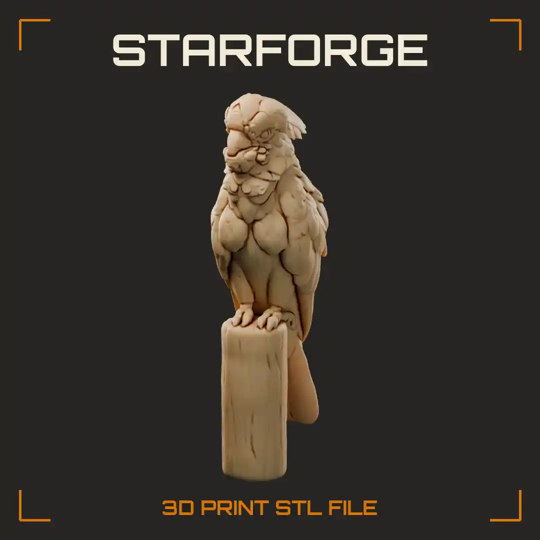 Umbrella Cockatoo Perched On Post With White Plumage Folded Crest And Dark Beak - 3D Printable STL File