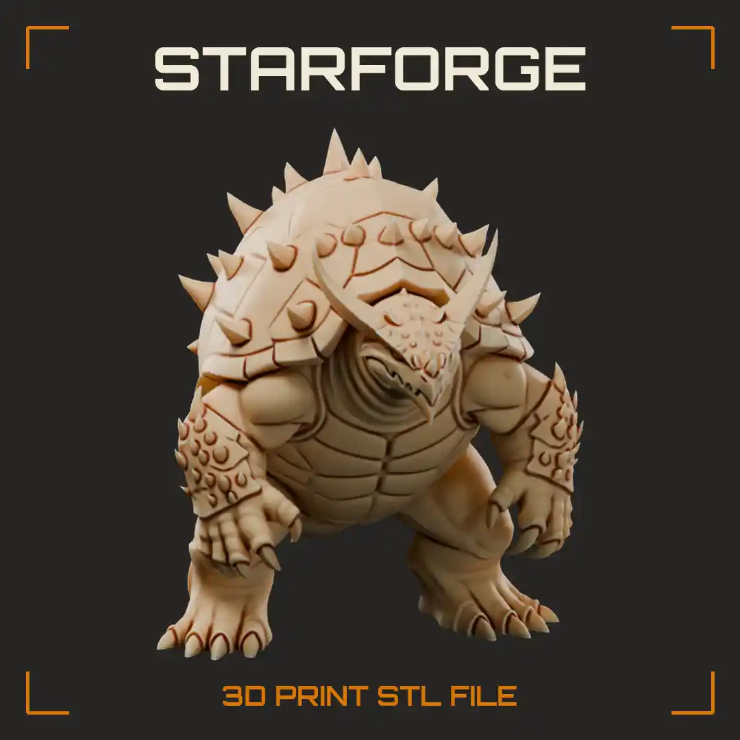 Upright Dragon Turtle with Spiked Shell Horned Head and Clawed Scaly Arms