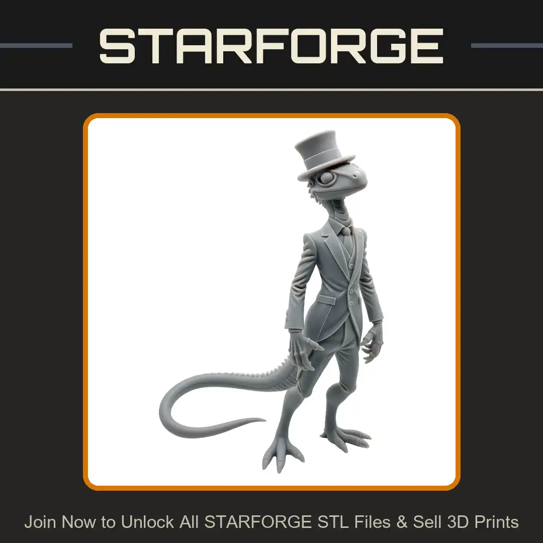 Victorian Lizard Gentleman Top Hat Tailcoat Waistcoat Cravat Spiked Tail Saurian - 3D Printable STL File