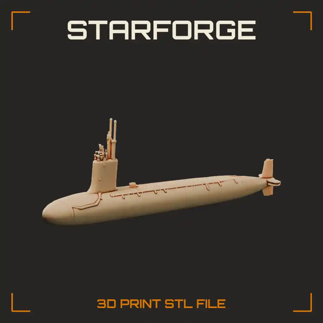 Virginia Class Attack Submarine Surfaced with Filleted Sail Photonics Masts and Long Rounded Hull