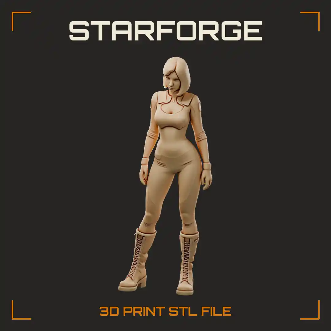 Warp Gate Operator Woman in Fitted Flight Suit with Bob Haircut and Laced Combat Boots