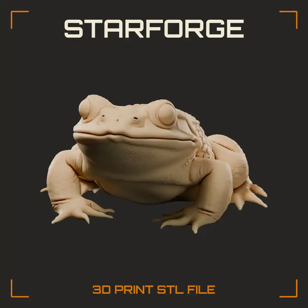 Warty Desert Toad with Bulging Eyes Pebbled Back and Splayed Clawed Toes - 3D Printable STL File