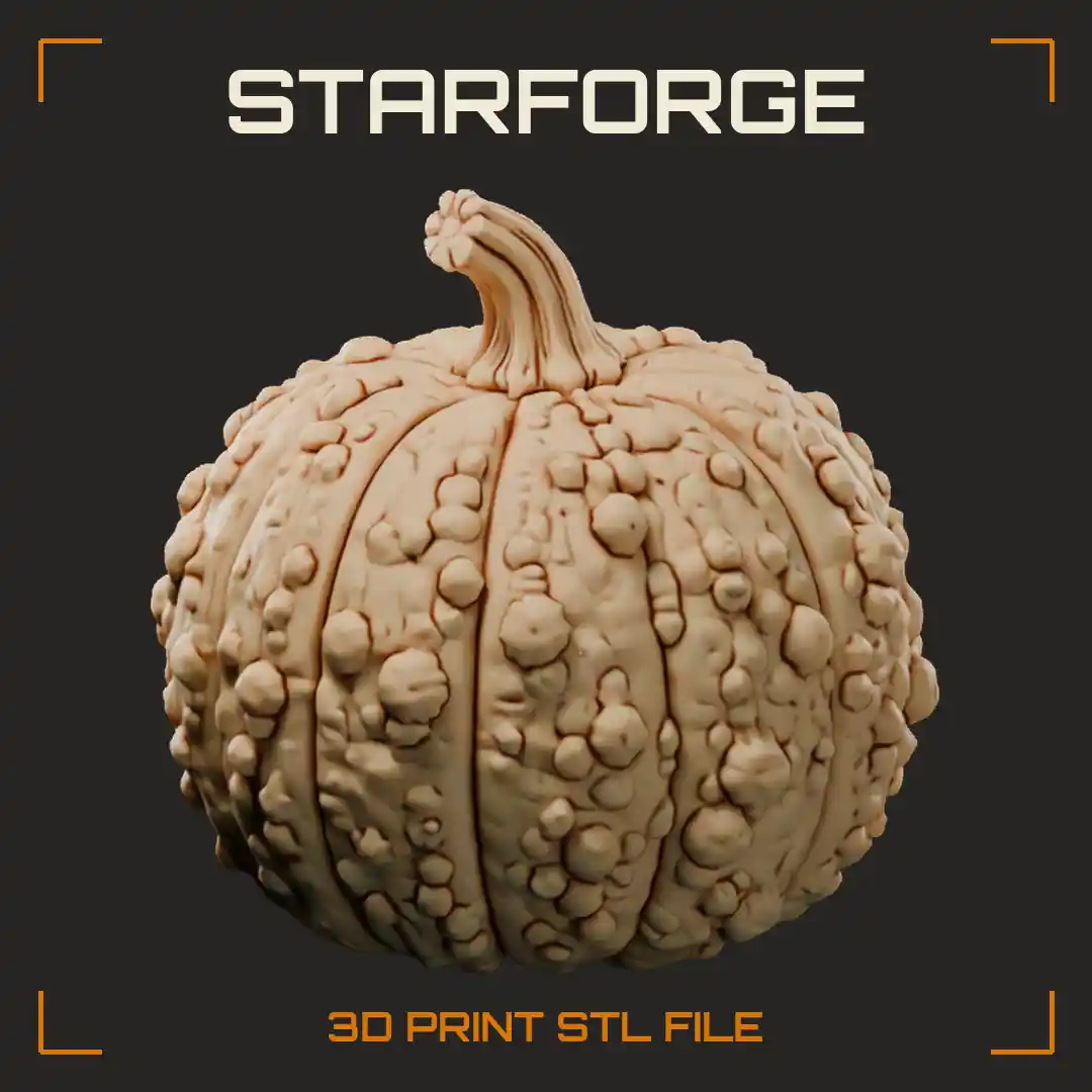 Warty Pumpkin with Bumpy Knobbed Rind Deep Ribs Thick Stem and Curled Tendril