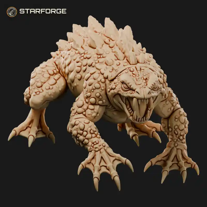 Warty Spiked Toad Monster with Gaping Fanged Maw and Webbed Clawed Feet