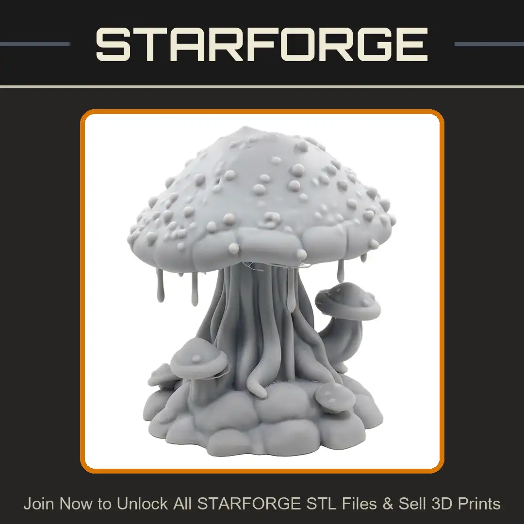 Warty Spotted Pointed Mushroom Toadstool Dripping Cap Ribbed Stalk Fungi Cluster - 3D Printable STL File