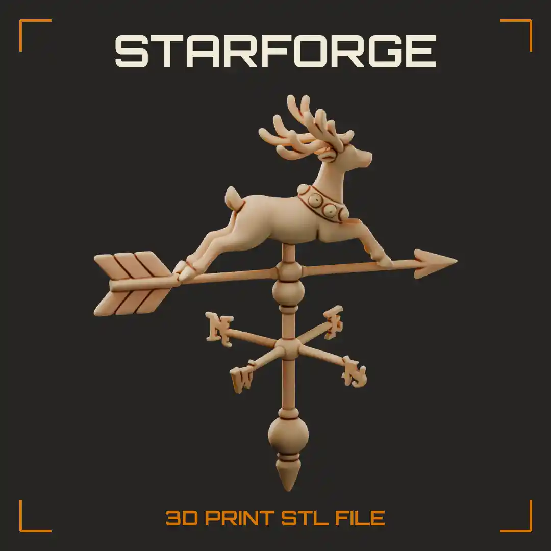 Weathervane with Leaping Reindeer Compass Arrows and Snowy Cupola Base