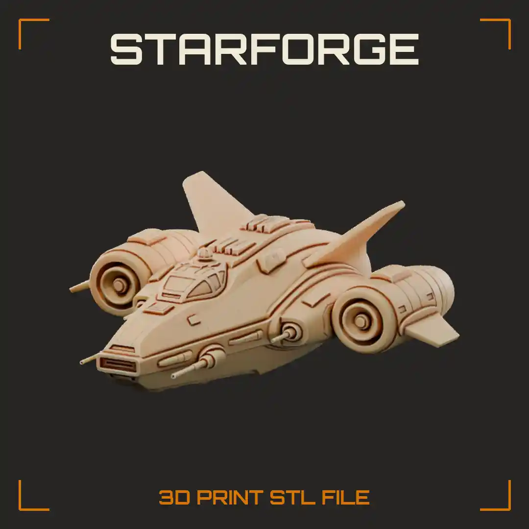 Wedge-Nosed Starfighter with Twin Pod Engines Swept Tail Fins and Paneled Hull - 3D Printable STL File