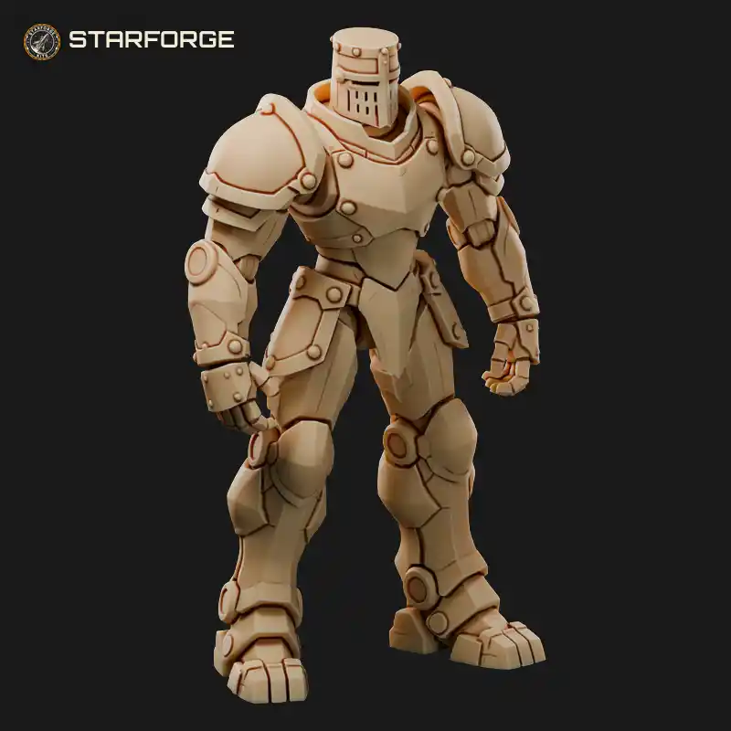 Western Knight Armor Mech with Great Helm Pauldrons Sword and Tabard Plates