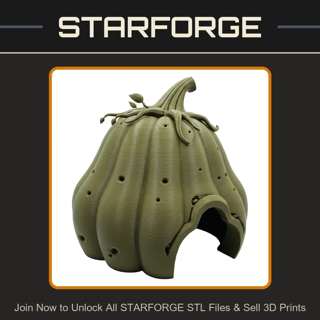 Whimsical Pumpkin House Gourd Hut Fairytale Fairy Cottage Ribbed Stem Vine Arched Doorway - 3D Printable STL File