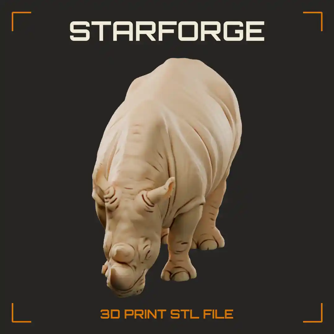 White Rhinoceros Grazing with Twin Front Horns Square Lip and Folded Thick Hide