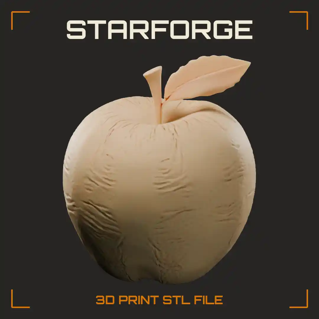 Whole Apple with Single Serrated Leaf Short Stem and Russet Textured Skin - 3D Printable STL File