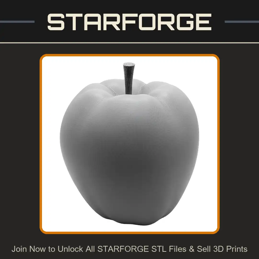 Whole Ribbed Apple Fruit Wood Grain Stem Stalk Red Delicious Kitchen Food Orchard - 3D Printable STL File