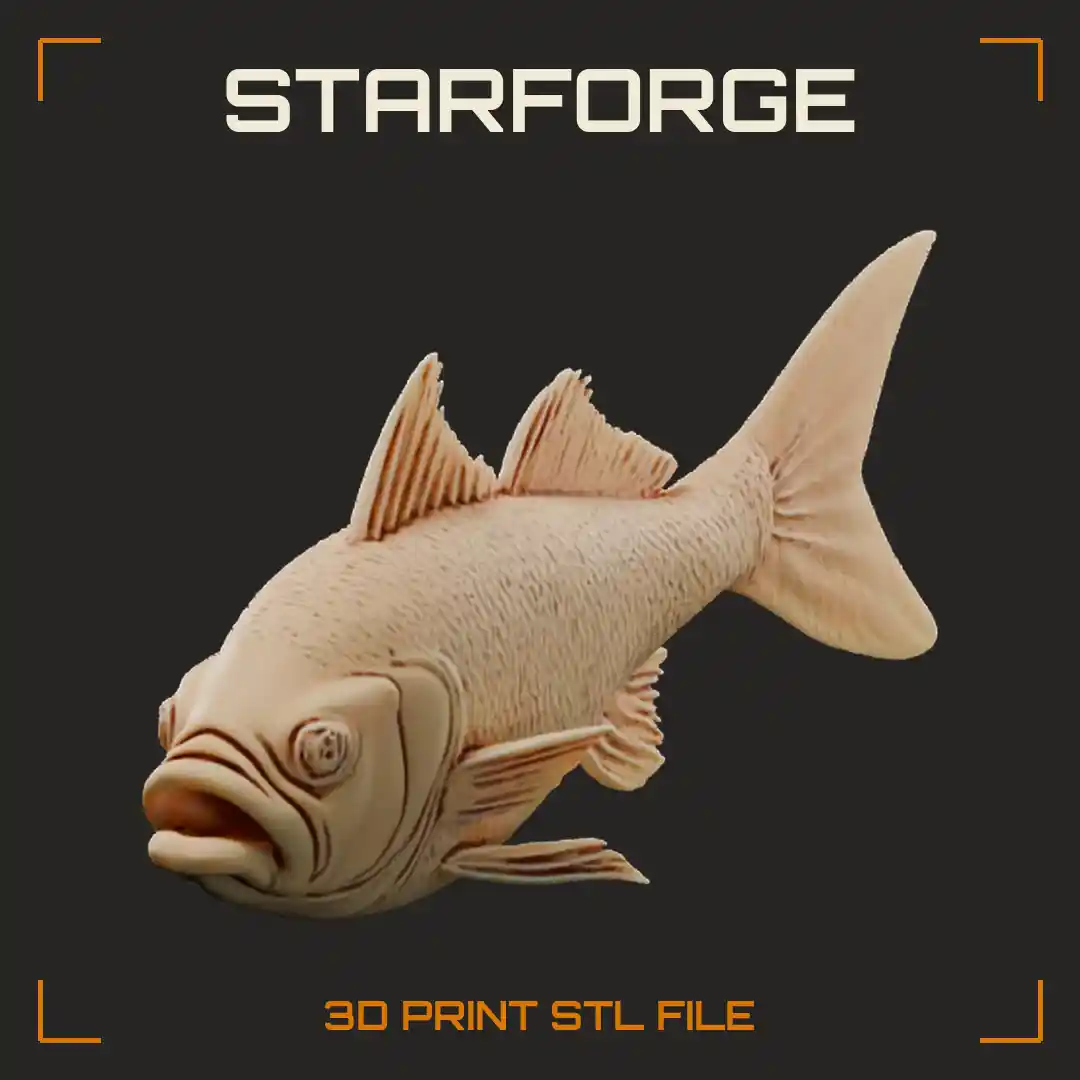 Whole Scaled Fish with Gaping Mouth Spiny Dorsal Fins and Forked Tail - 3D Printable STL File