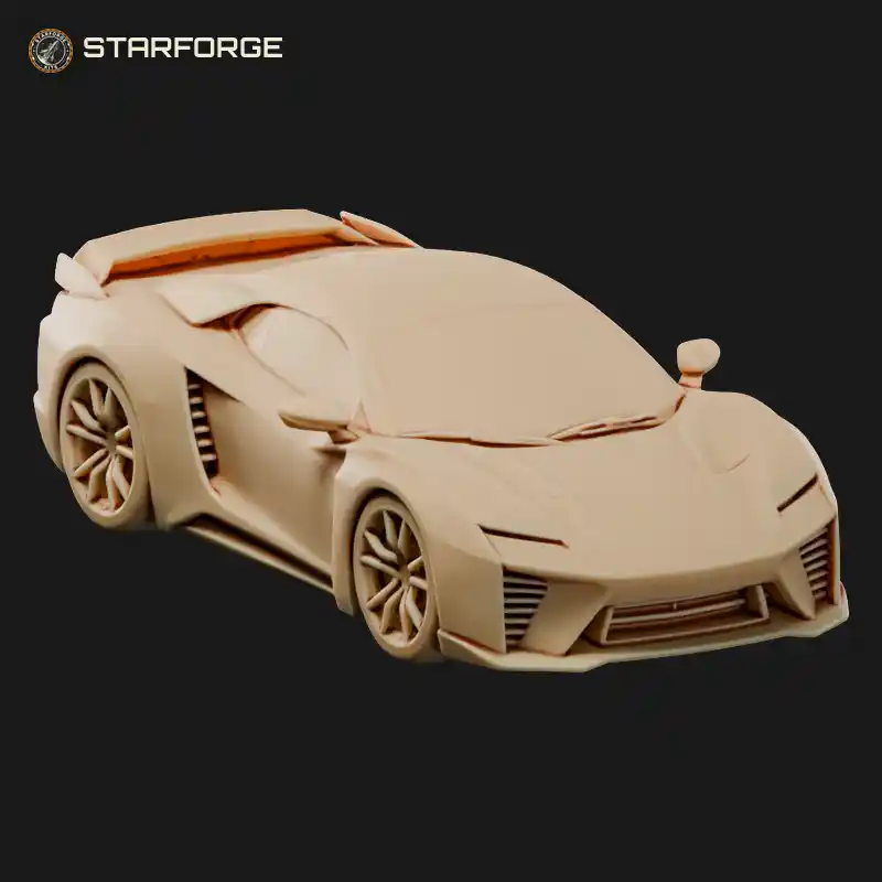 Wide Hybrid Supercar With Vertical Intakes Thin Lamps Rear Diffuser And Big Wheels