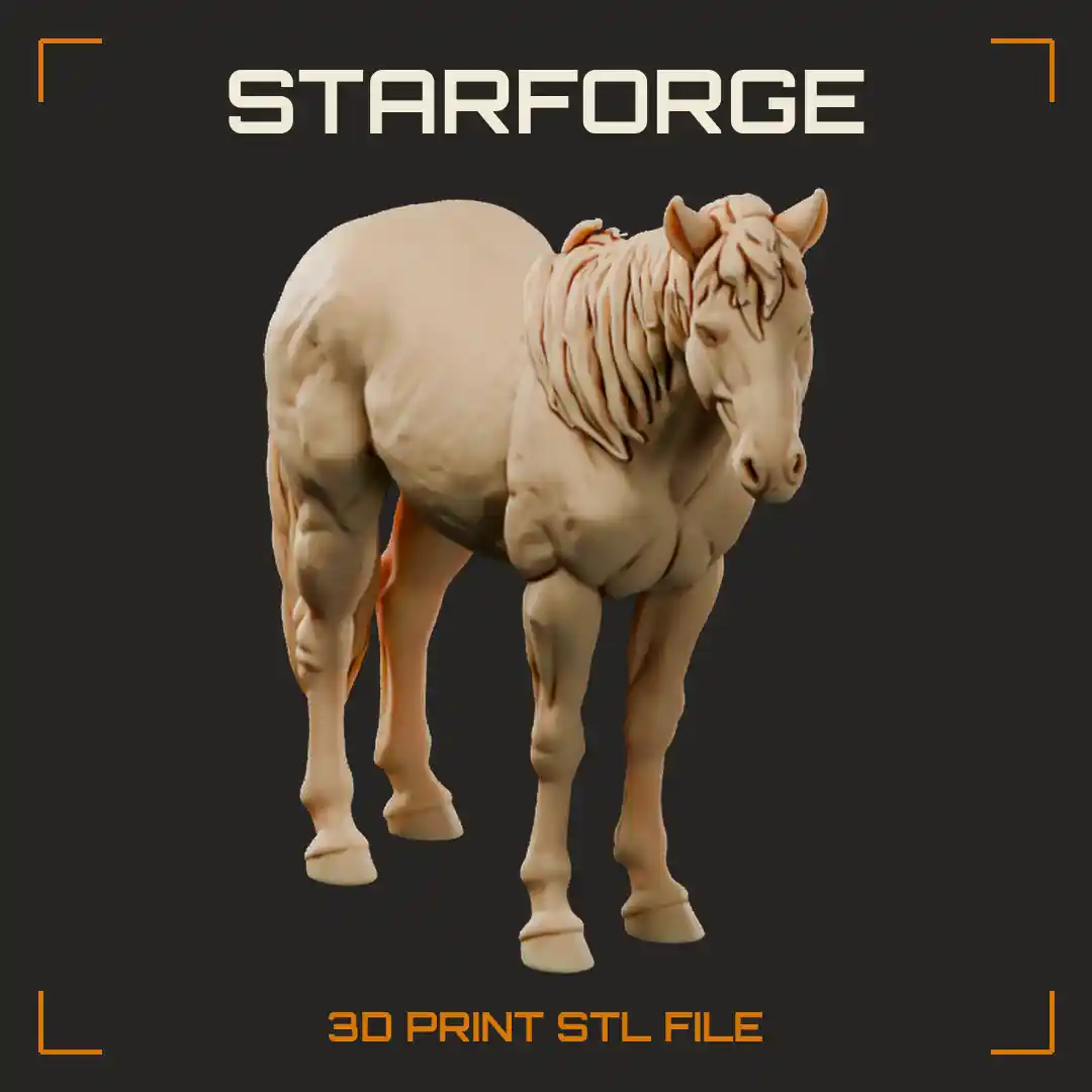 Wild Mustang Horse Standing with Windswept Mane Lean Muscled Body and Long Tail