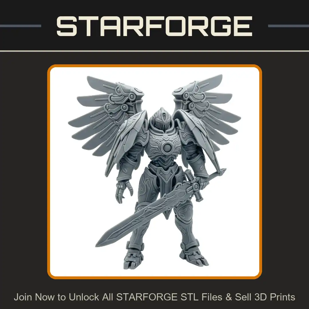 Winged Celestial Angel Knight Paladin Ornate Plate Armor Mechanical Blade Wings Greatsword - 3D Printable STL File