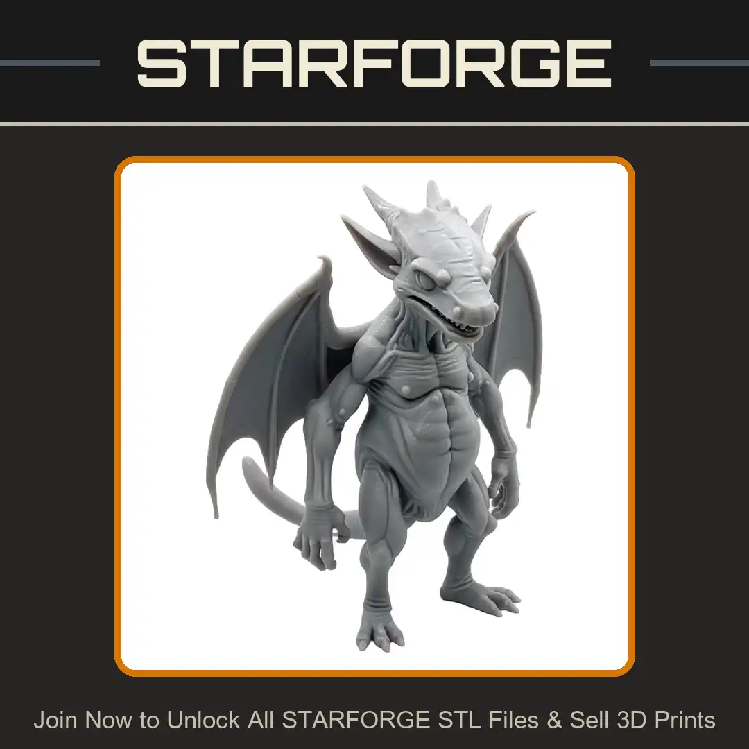 Winged Dragon Gargoyle Imp Horns Bat Wings Pot Belly Segmented Tail Pointed Ears - 3D Printable STL File