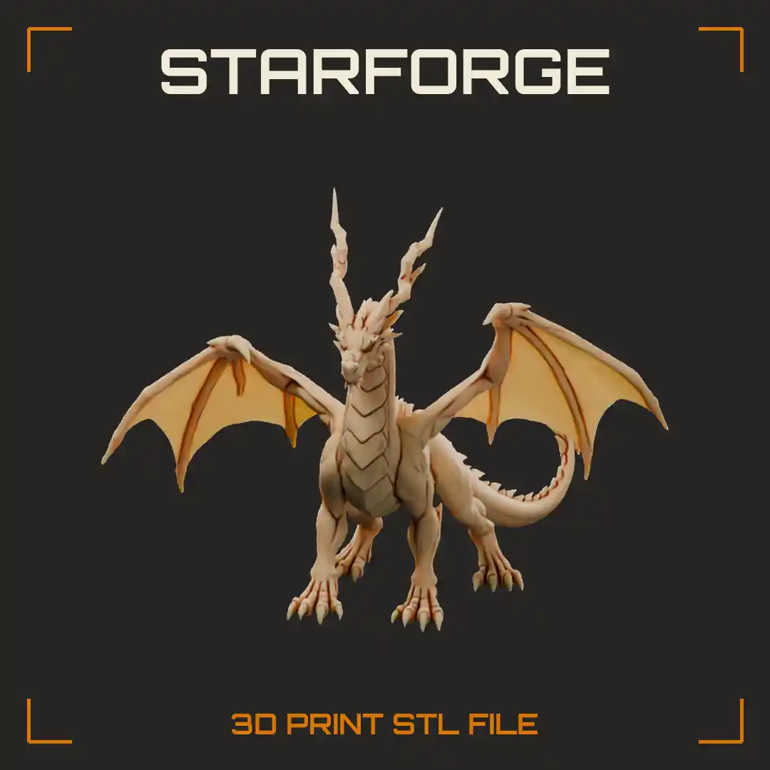 Winged Dragon with Branching Antlered Horns Spined Back Ridged Belly Plates and Fin-Tipped Tail - 3D Printable STL File