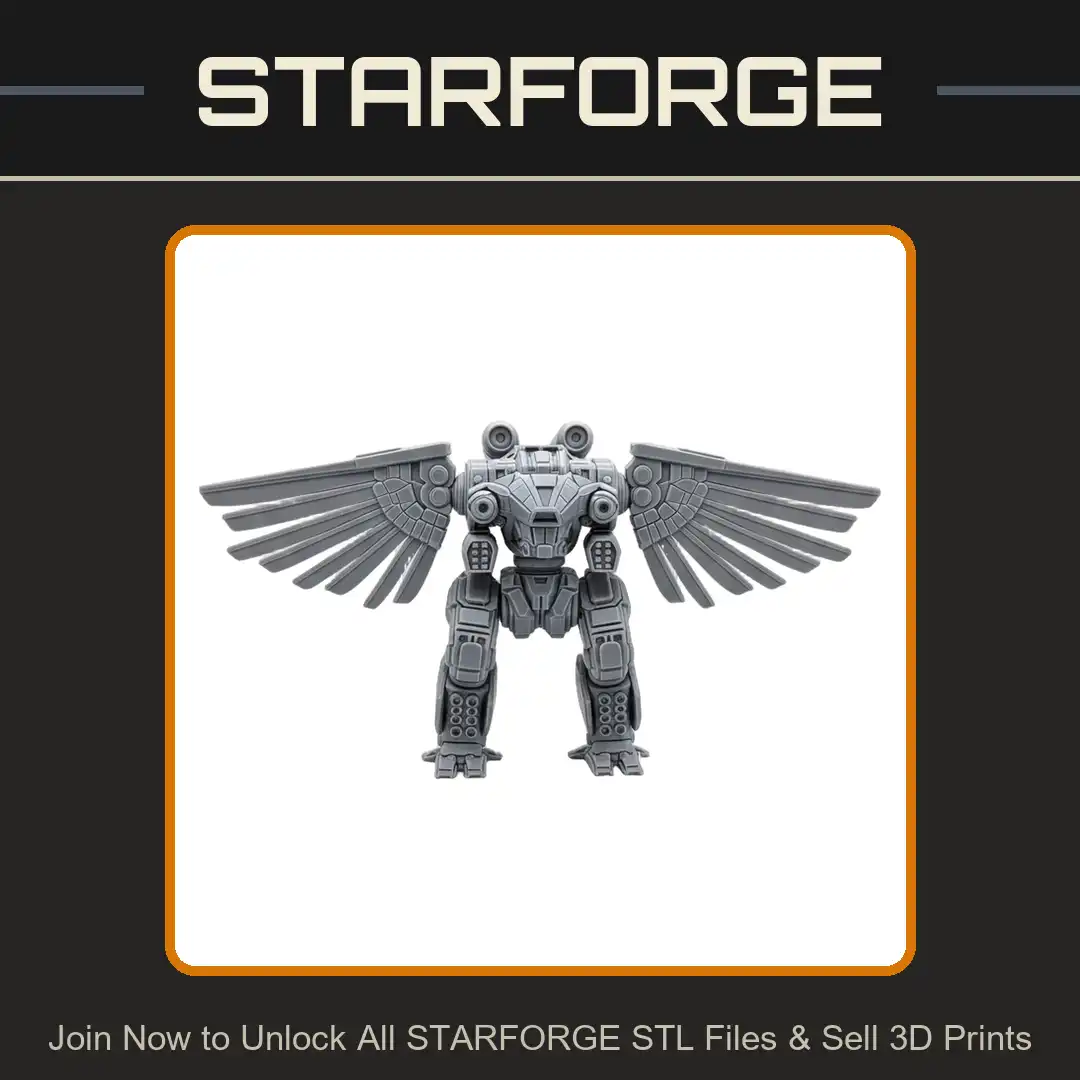 Winged Mecha Robot Bipedal Walker Missile Pods Rocket Launcher Heavy Armor Thruster - 3D Printable STL File