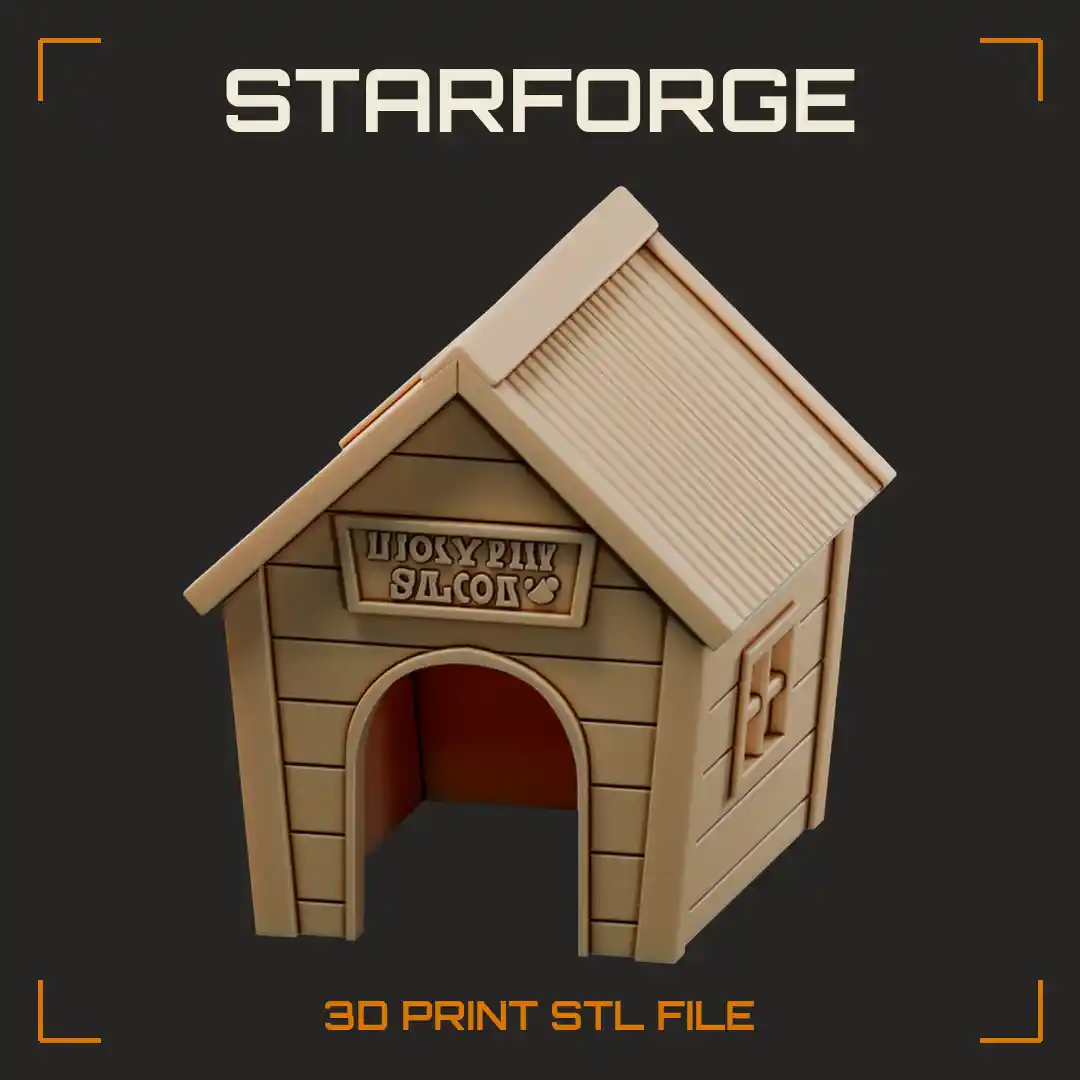 Wooden Plank Dog House with Corrugated Roof Arched Doorway and Name Sign - 3D Printable STL File
