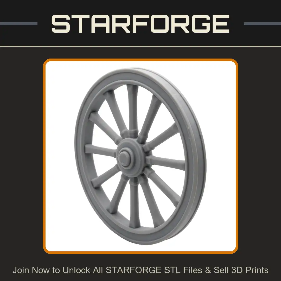 Wooden Wagon Wheel Twelve Spoke Riveted Iron Tire Carriage Cart Hub Axle Stagecoach - 3D Printable STL File