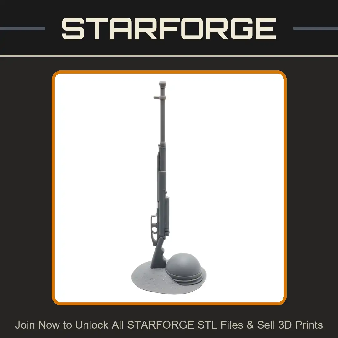 WW2 Infantry Rifle Helmet Grave Marker Fallen Soldier Battlefield Memorial Sand Base - 3D Printable STL File