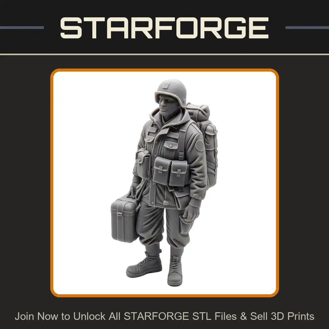 WWII Infantry Soldier Suitcase Rucksack Bedroll M1 Helmet Field Jacket Ammo Pouches - 3D Printable STL File