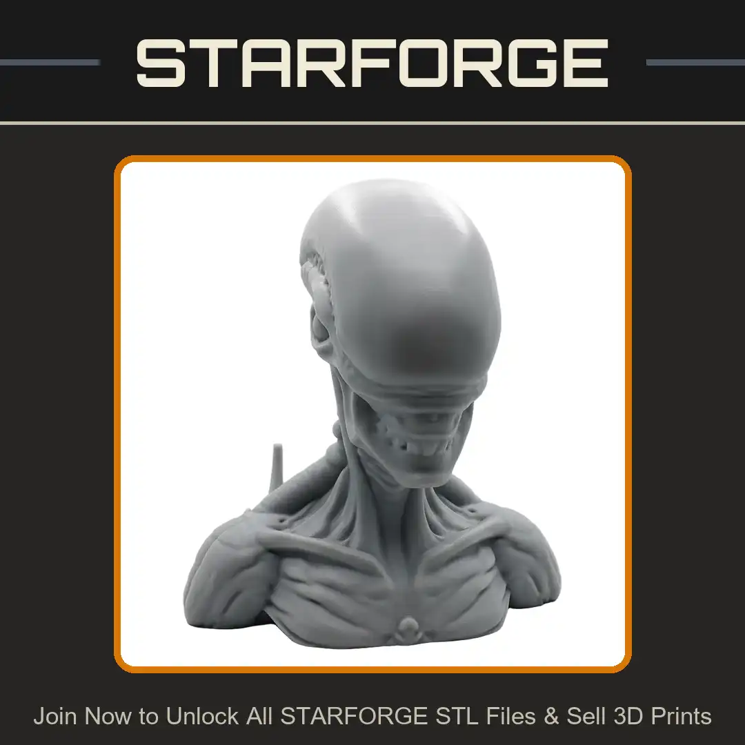 Xenomorph Big Chap Elongated Domed Cranium Ribbed Neck Biomechanical Giger Spine - 3D Printable STL File
